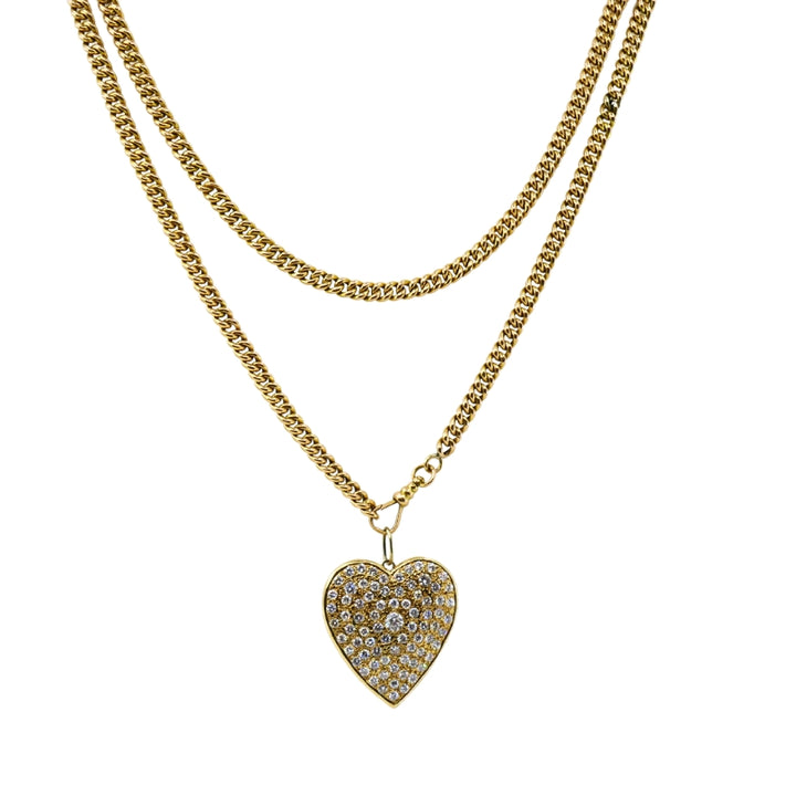 14k Gold Diamond Heart Pendant & 10k Gold Extra-Long Curb Link Chain Necklace