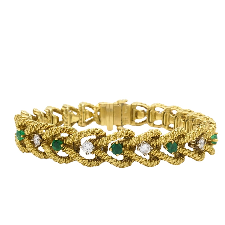 Hammerman Brothers 14k Gold Diamond Emerald Link Bracelet Vintage Estate