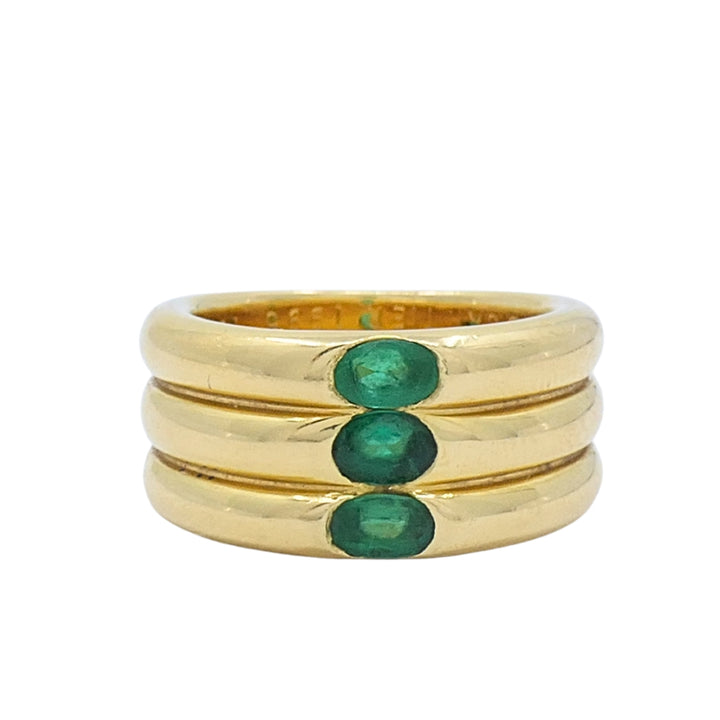 Vintage Cartier 18k Gold Emerald Three-Row Band Ring, 1995