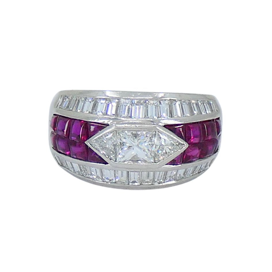 1960s Ruby Diamond Platinum Dome Ring 6.5