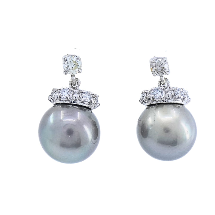 Tahitian Pearl Diamond 14k Gold Stud Earrings