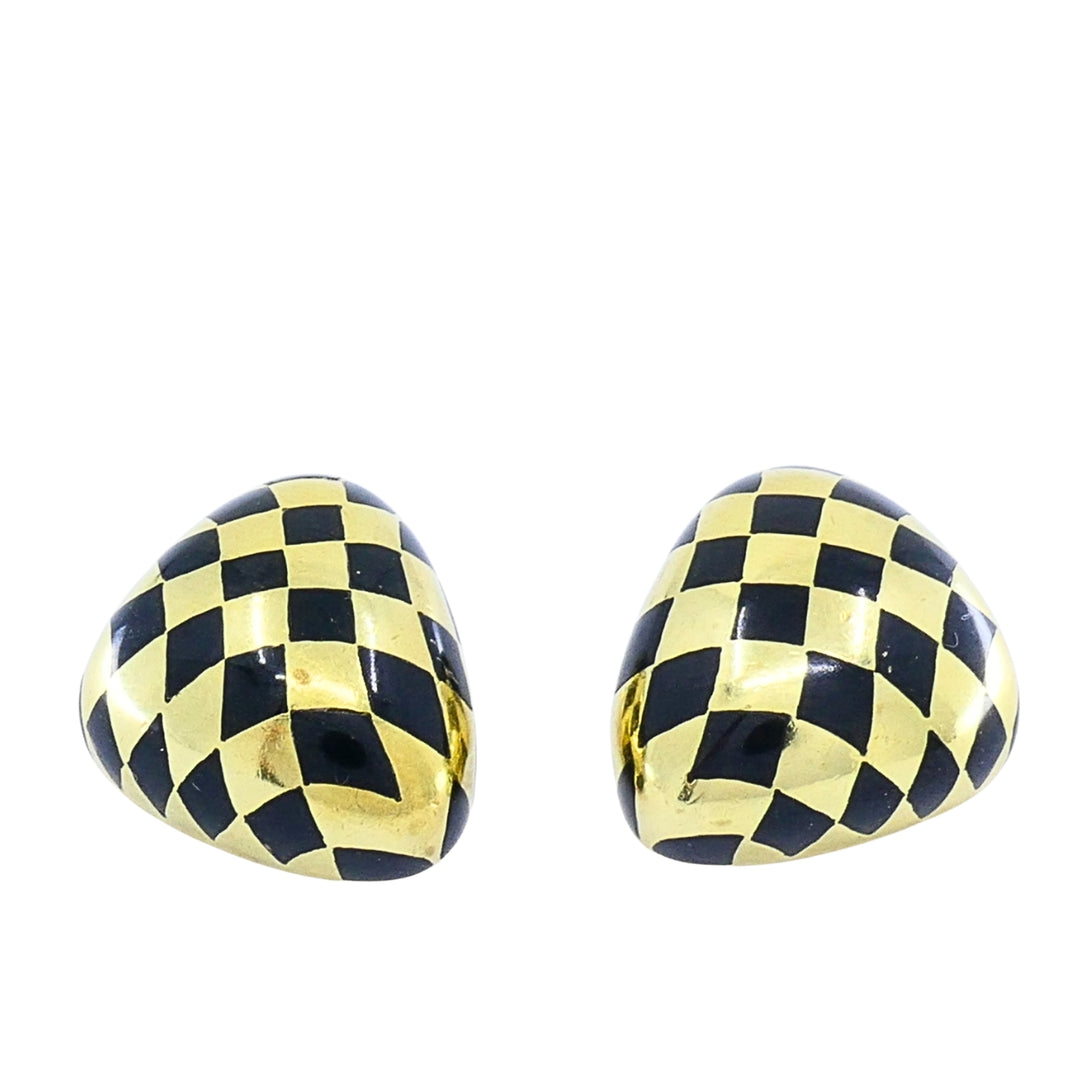 Tiffany & Co. 18k Gold Black Inlay Checkerboard Clip-On Earrings