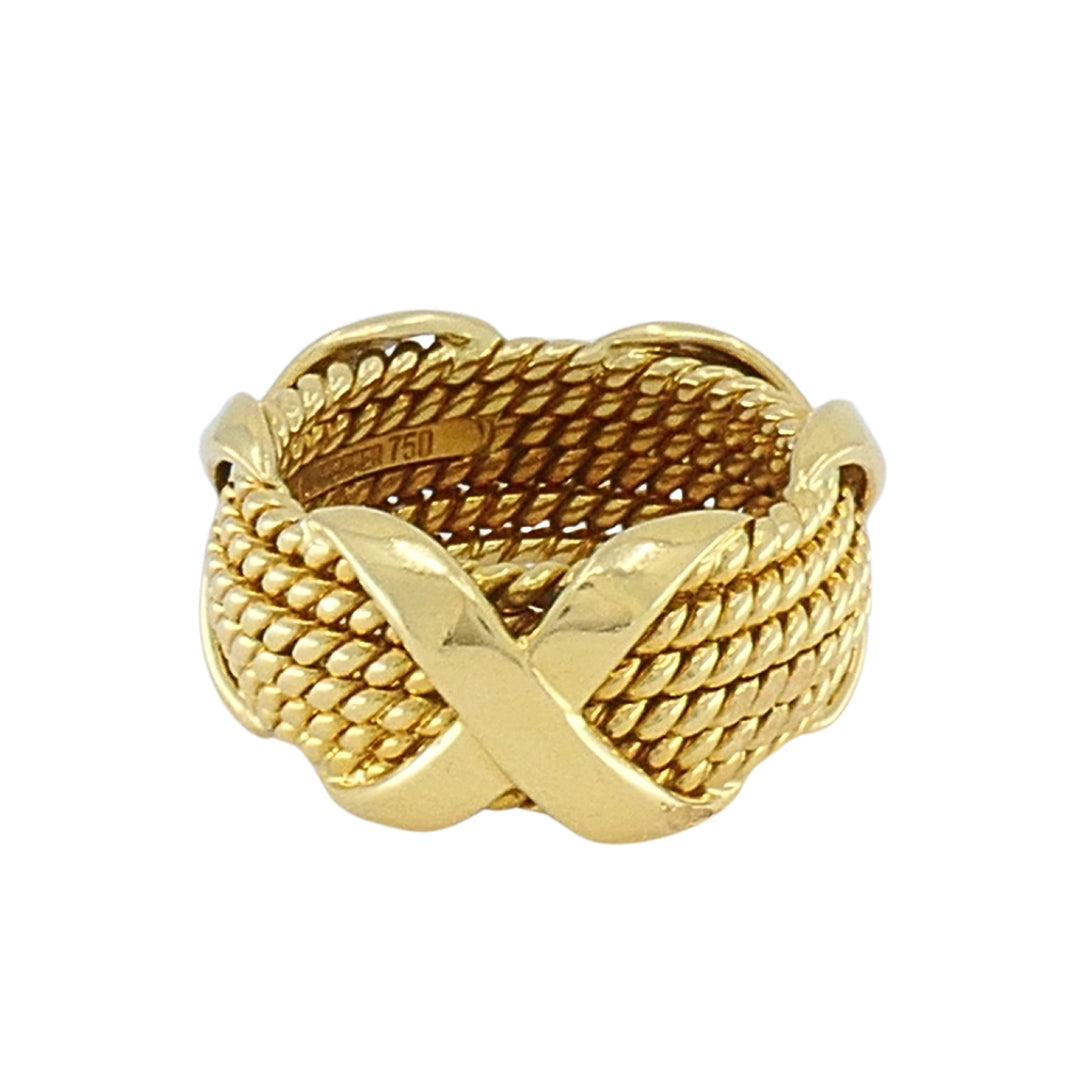 Tiffany & Co. Schlumberger 18k Gold Six-Row Rope "X" Band Ring