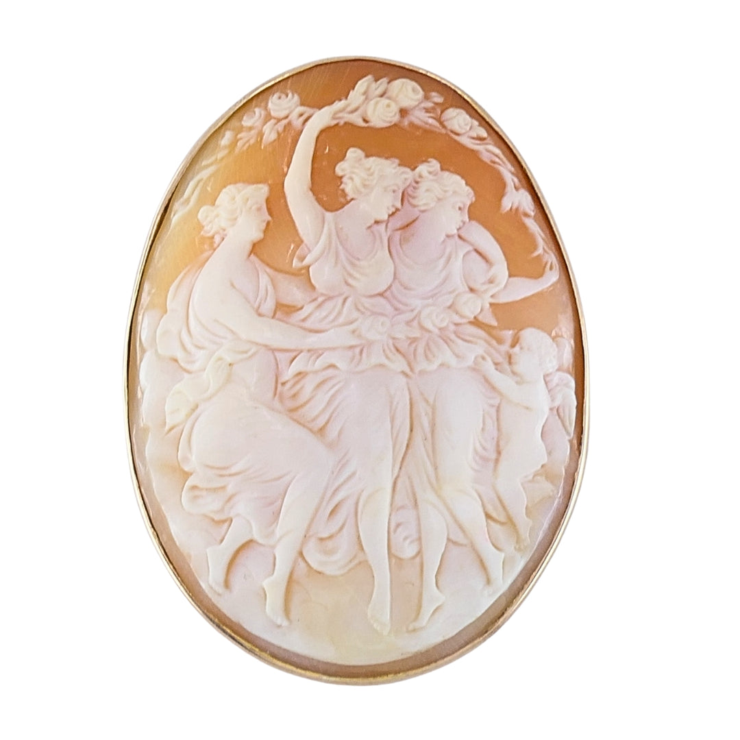 Vintage 10k Gold Three Graces Cameo Brooch, Classical Figure Design