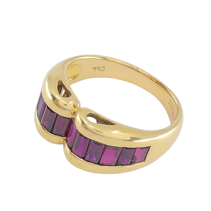 Tiffany & Co. 18k Gold Ruby Baguette Curved Band Ring, Size 5.5