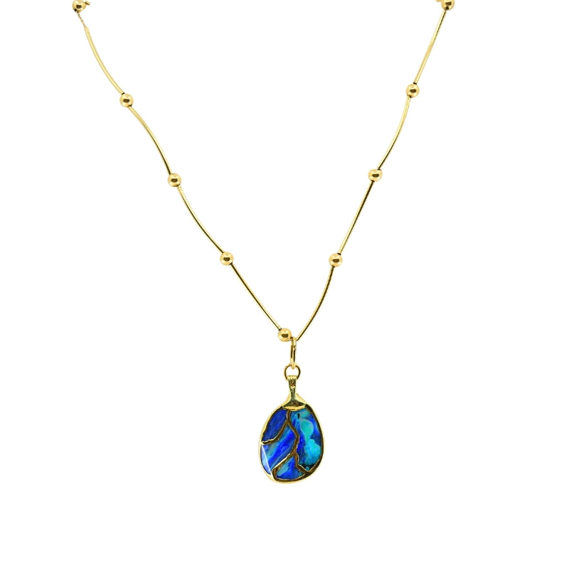 Opal Necklace 14k Gold Collar Necklace with Beads