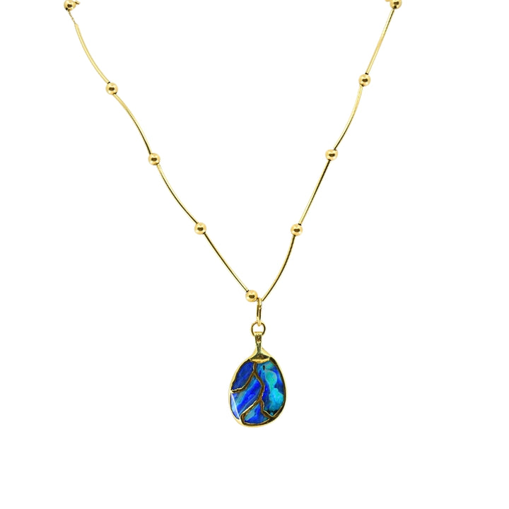 Opal Necklace 14k Gold Collar Necklace with Beads