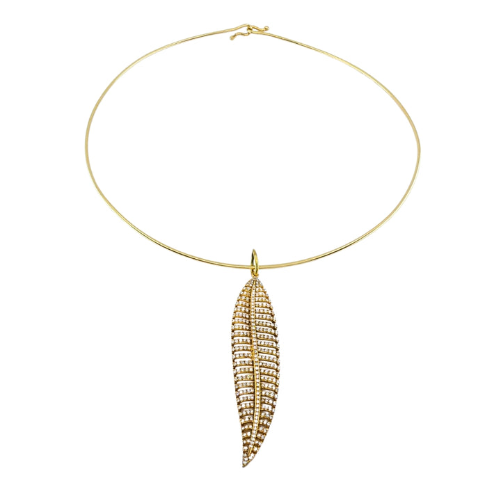 14k Gold Diamond Leaf Pendant 14k Gold Collar Necklace