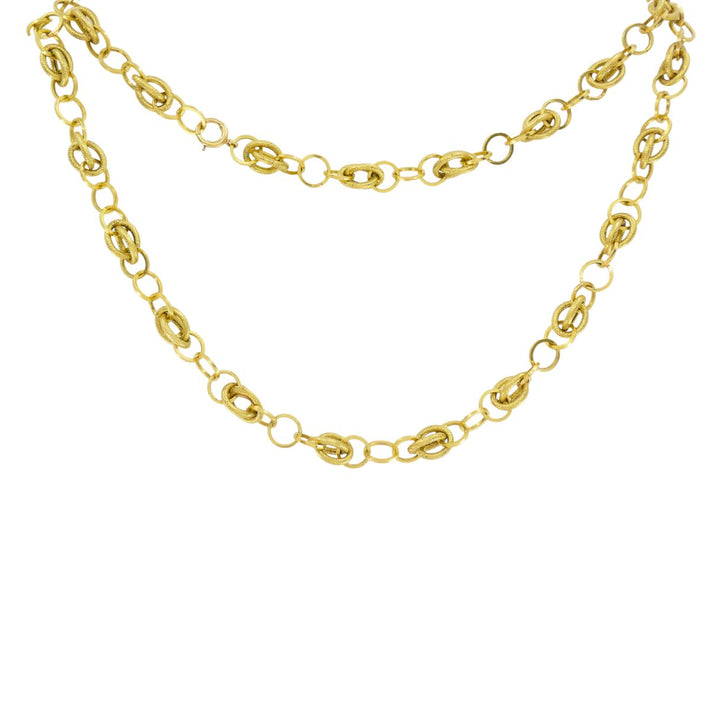 Vintage Italian 14k Textured Link Long Chain Necklace