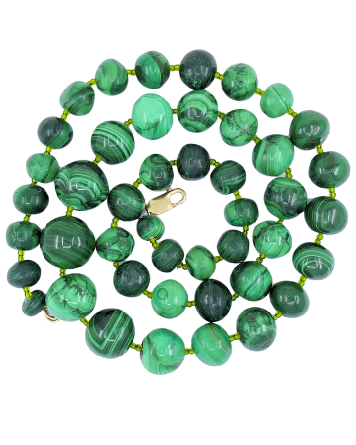 Vintage Malachite Necklace 14k Gold Clasp