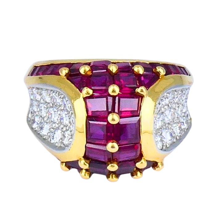 Oscar Heyman Vintage Cocktail Ring Gold Platinum Ruby Diamond Estate Jewelry