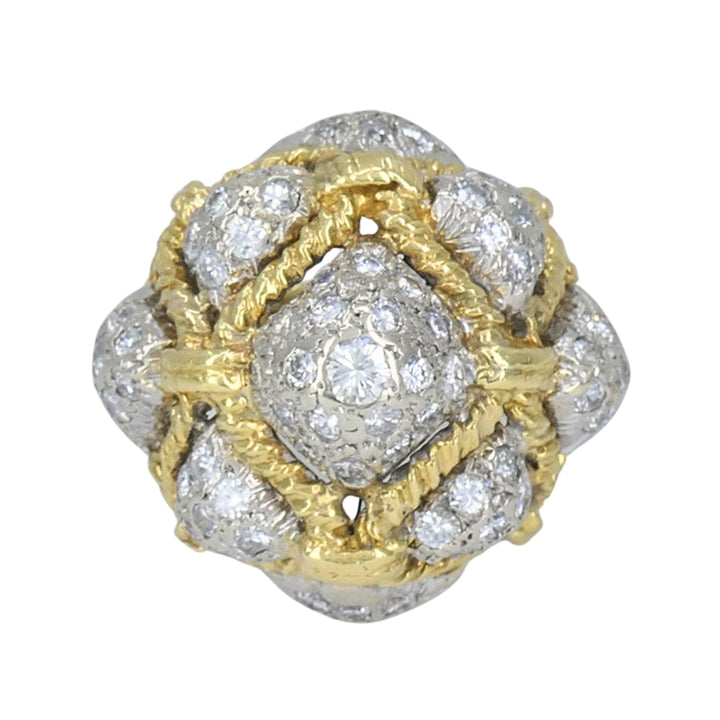 Vintage 18k Yellow Gold and 14k White Gold Diamond Dome Cocktail Ring