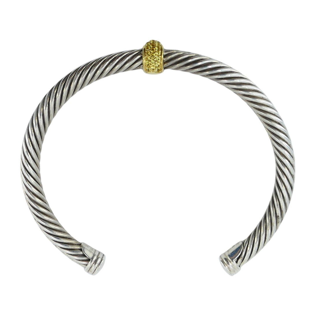 David Yurman 18k Gold Sterling Silver Sapphire Station Cable Cuff Bracelet