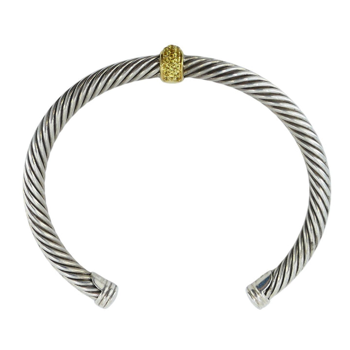 David Yurman 18k Gold Sterling Silver Sapphire Station Cable Cuff Bracelet