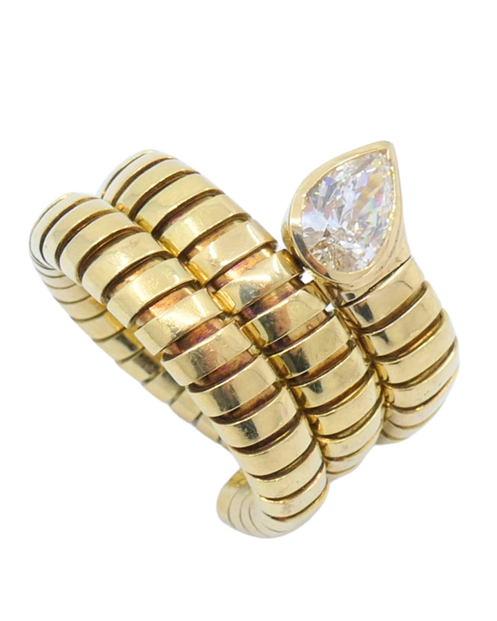 Bvlgari Bulgari Serpenti Tubogas Ring 18k Gold Diamond Size 6.25
