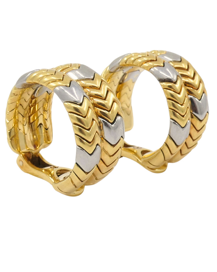 Bvlgari Bulgari Gold Earrings 18k Spiga Collection Two-Tone Chevron Pattern