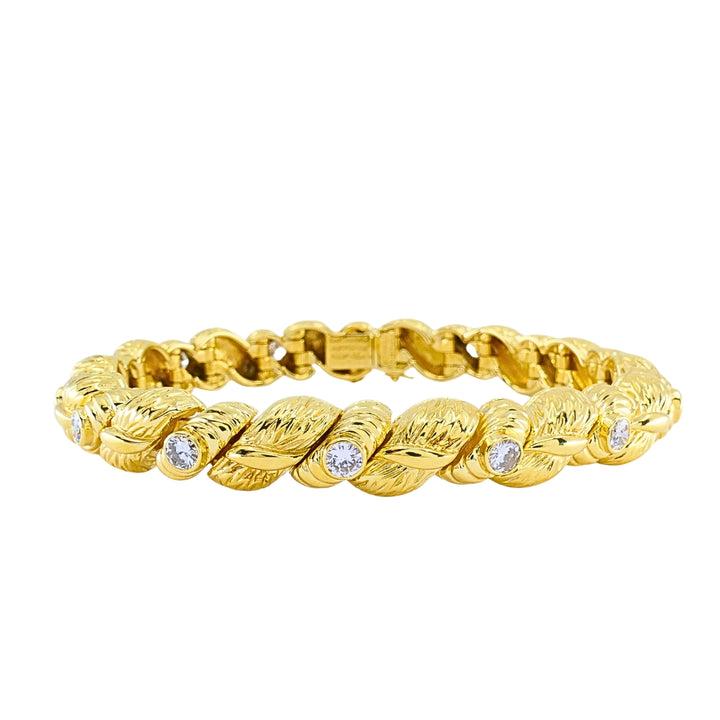Vintage Van Cleef & Arpels 18k Gold Diamond Leaf Link Bracelet