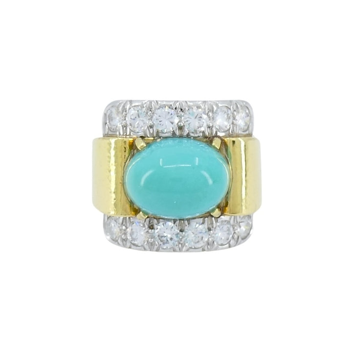 Vintage David Webb 18k Gold Diamond Turquoise Cocktail Ring