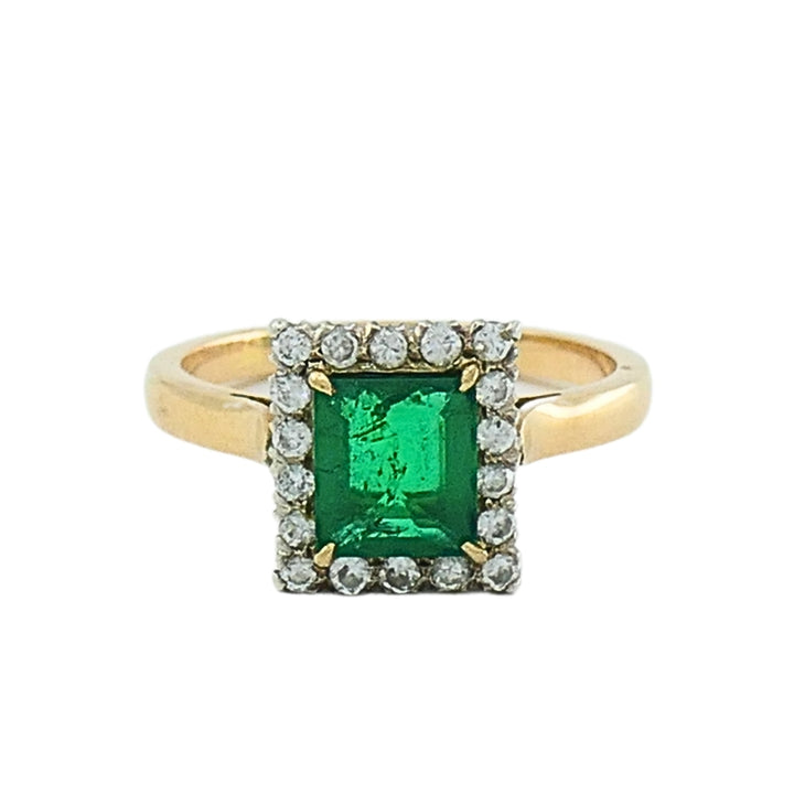 Emerald Ring Vintage 14k Gold Diamond