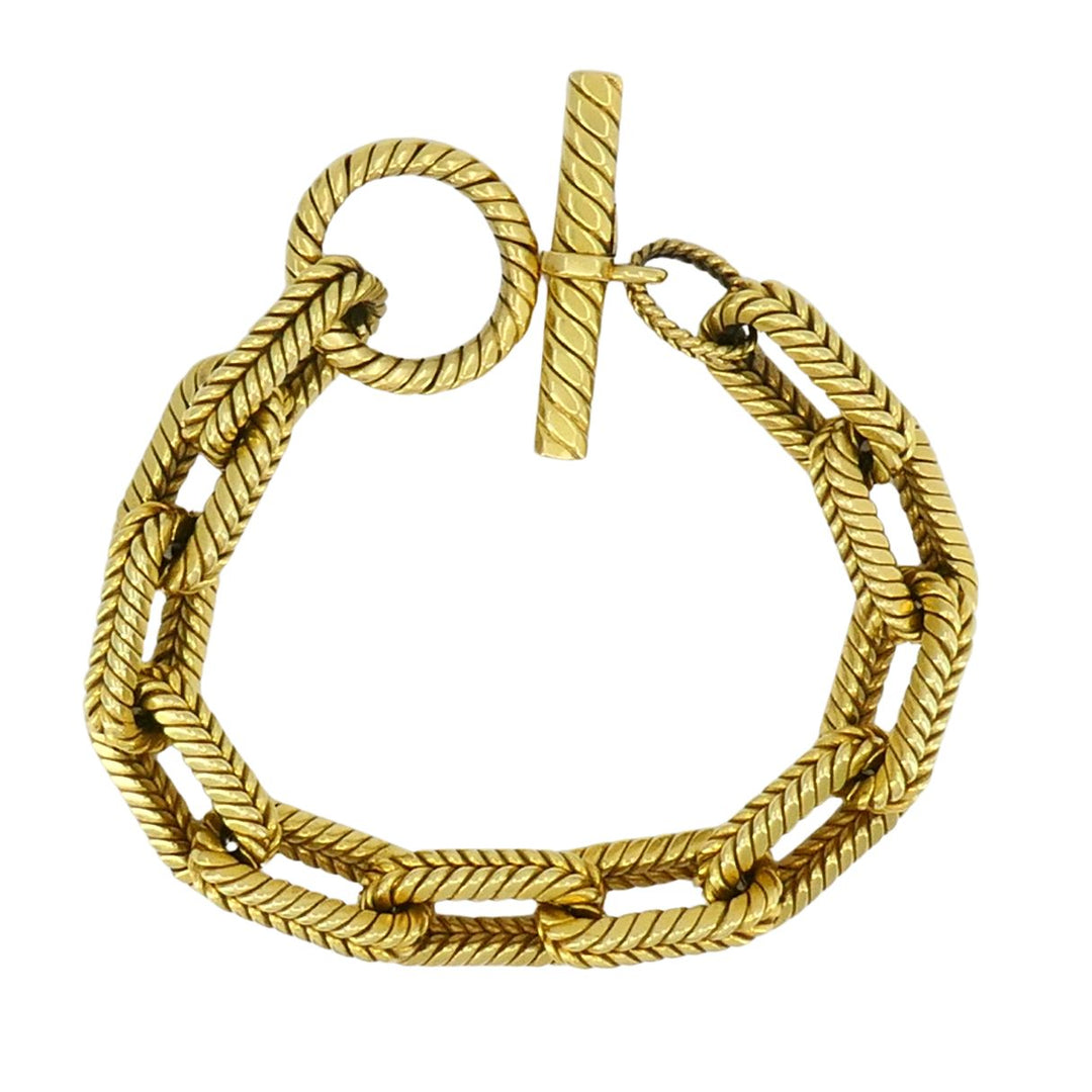 Vintage Italian 18k Yellow Gold Rope Link Toggle Bracelet