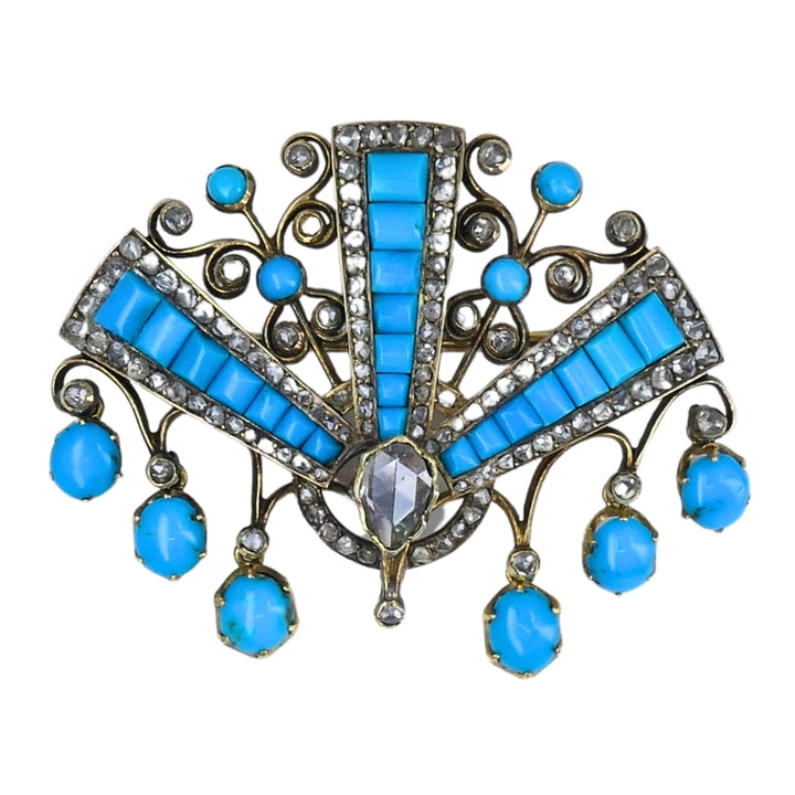 Victorian Brooch Gold Turquoise Diamond Antique