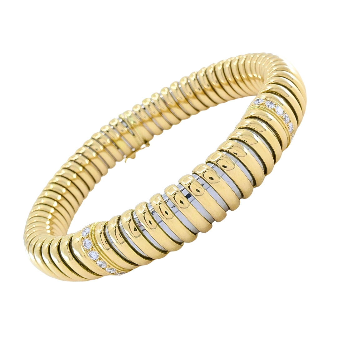 Vintage Cartier 18k Gold & Stainless Steel Tubogas Diamond Bracelet