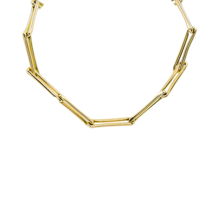 14k Gold Italian Elongated Bar Link Chain Necklace