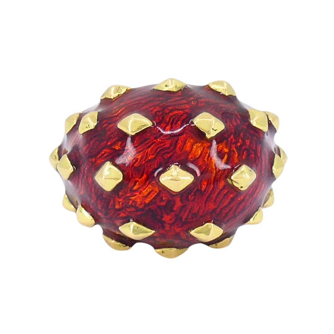 Vintage David Webb 18k Gold Enamel Dome Cocktail Ring