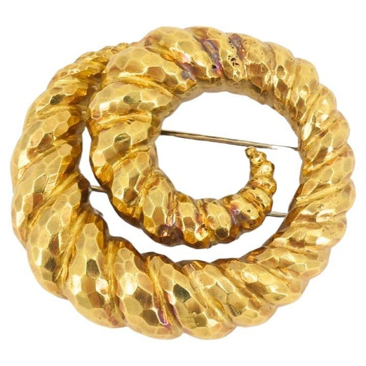 David Webb Brooch 18k Gold Spiral Design Hammered Gold