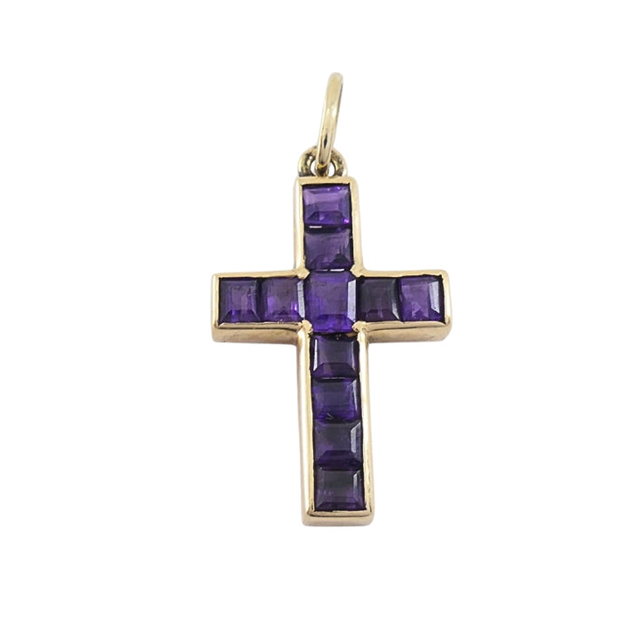Vintage 14k Gold Amethyst Cross Pendant Charm