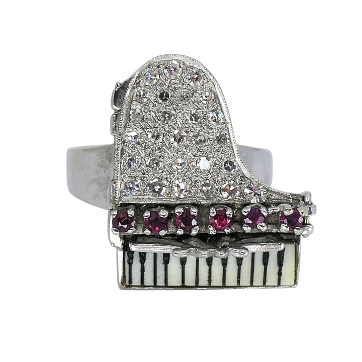 Vintage 14k Gold Grand Piano Diamond Gemstone Ring