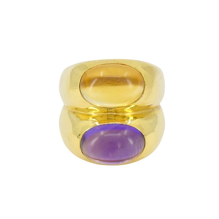 Vintage Bulgari Doppio 18k Gold Amethyst Citrine Ring