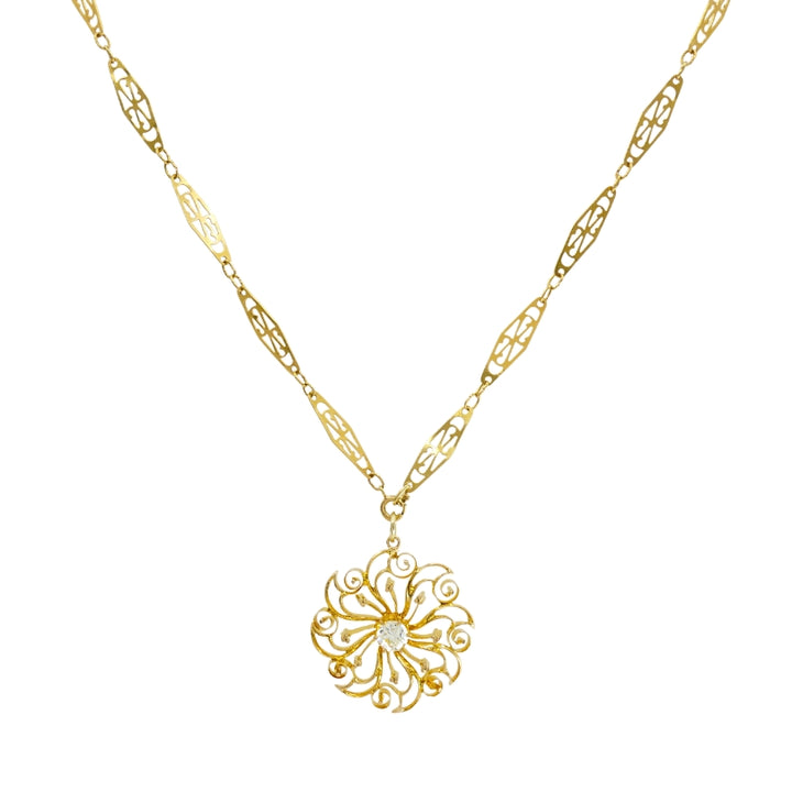 14k Diamond Pendant 18k Openwork Filigree Chain Necklace