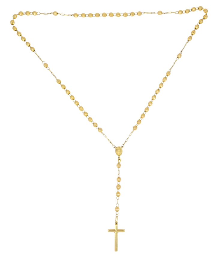 14k Gold Rosary Cross Necklace Beaded Chain