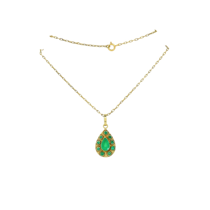 Emerald Pendant 18k Gold Vintage Chain Necklace