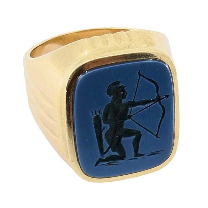 Vintage 14k Gold Signet Ring Sagittarius Carved Stone