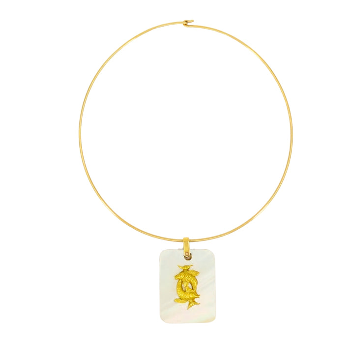 Vintage Pisces Pendant 18k Gold MOP 14k Gold Collar Necklace