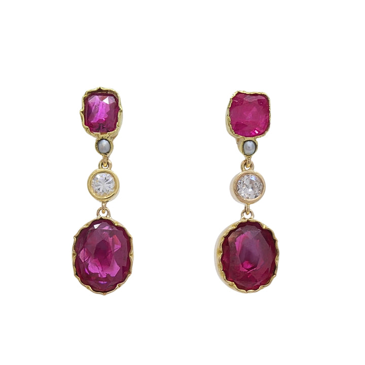 14k Gold Ruby Diamond Earrings Dangle Earrings