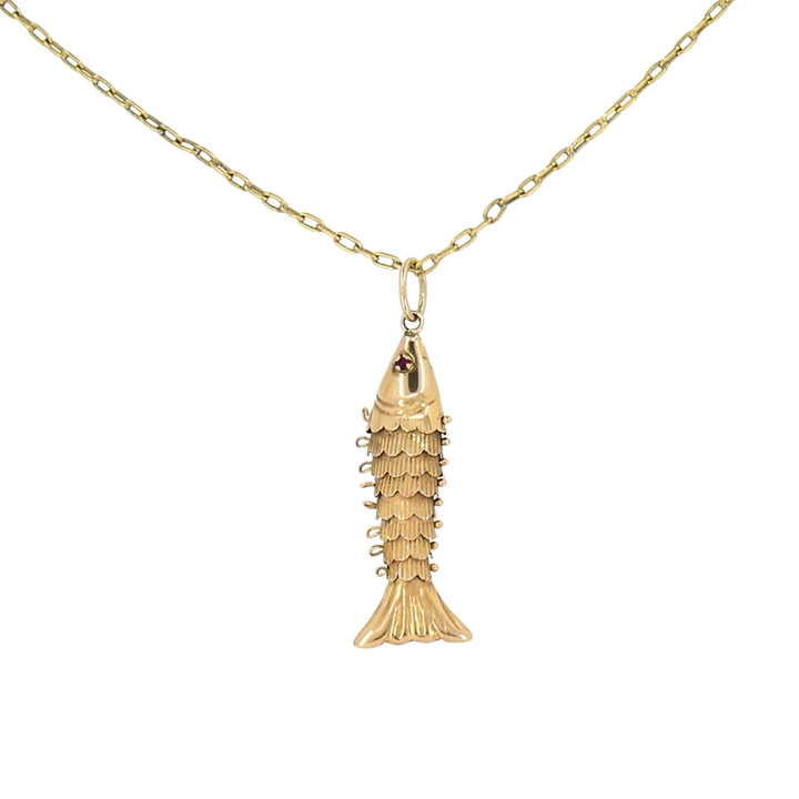 Vintage 14k Gold Fish Pendant 18k Gold Chain Necklace