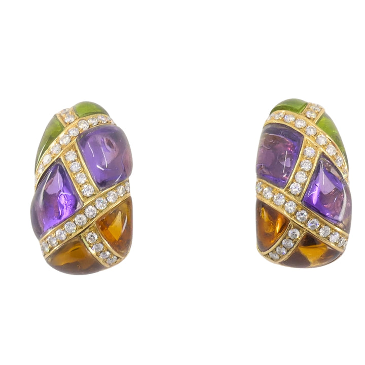 Bvlgari Vintage Bulgari Huggie Earrings Gold Diamond Gemstones