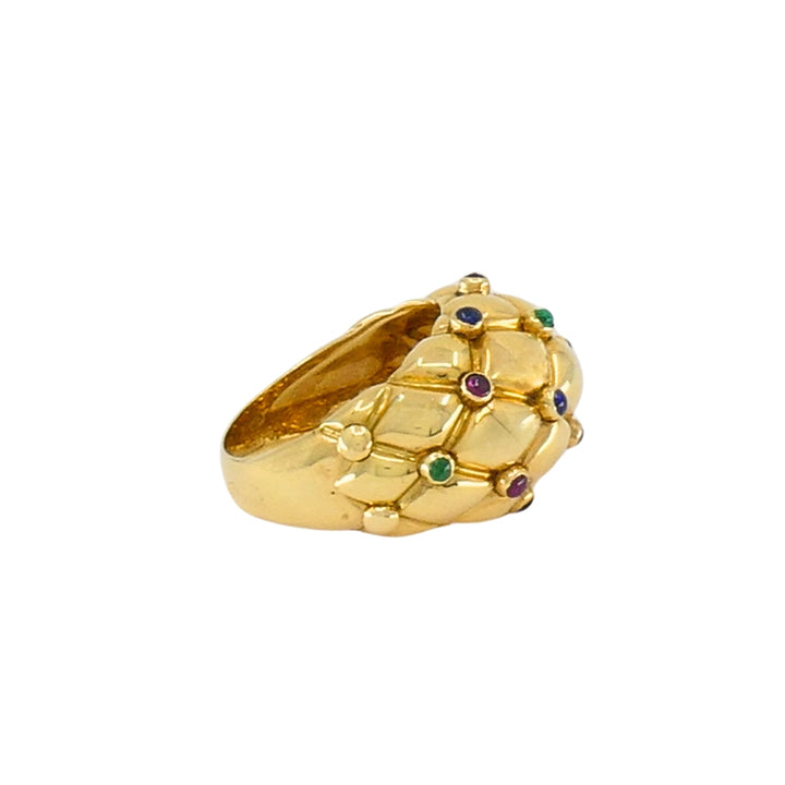 Vintage Chaumet 18k Gold Dome Cocktail Ring with Gemstones Original Box