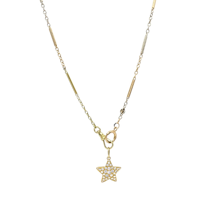 14k Gold Diamond Pavé Star Pendant on Antique Bar‑Link Chain