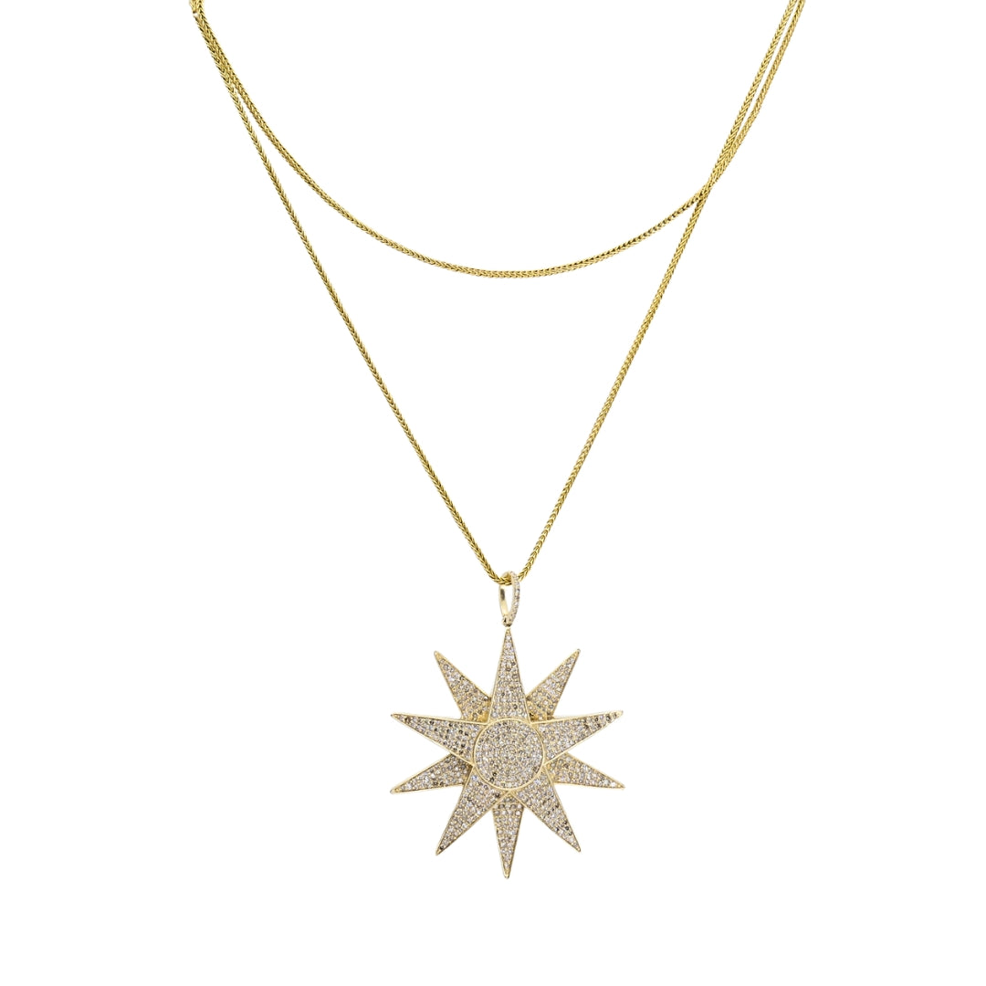 14k Gold Diamond Starburst Pendant Chain Necklace