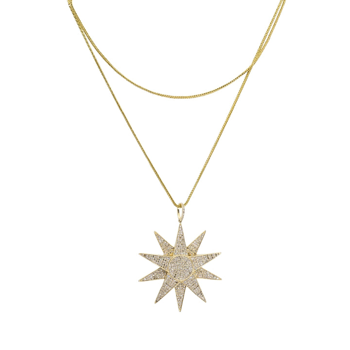 14k Gold Diamond Starburst Pendant Chain Necklace