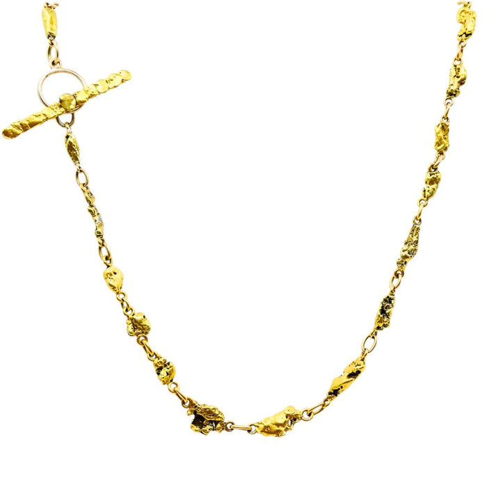 22k Gold Nugget Bar Necklace & 14k Gold Toggle Clasp