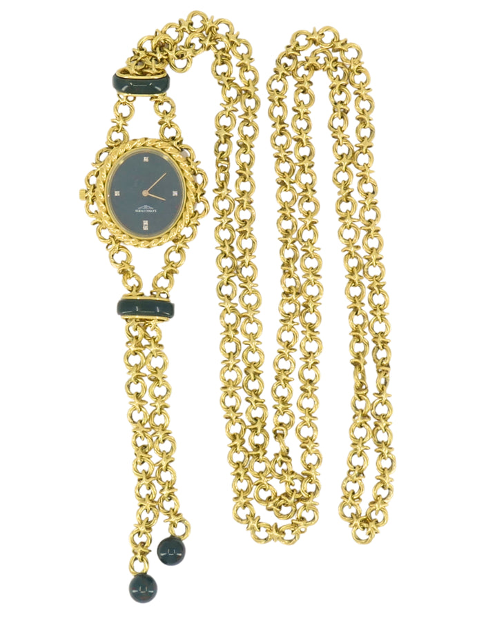 Vintage Diamond Longines Watch Pendant Bloodstone 18k Gold Chain Necklace
