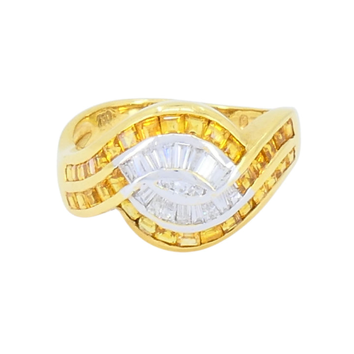 Vintage French 18k Gold Diamond Citrine Ring