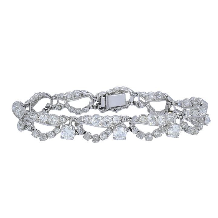French Platinum Diamond Openwork Diamond Bracelet, 1960s
