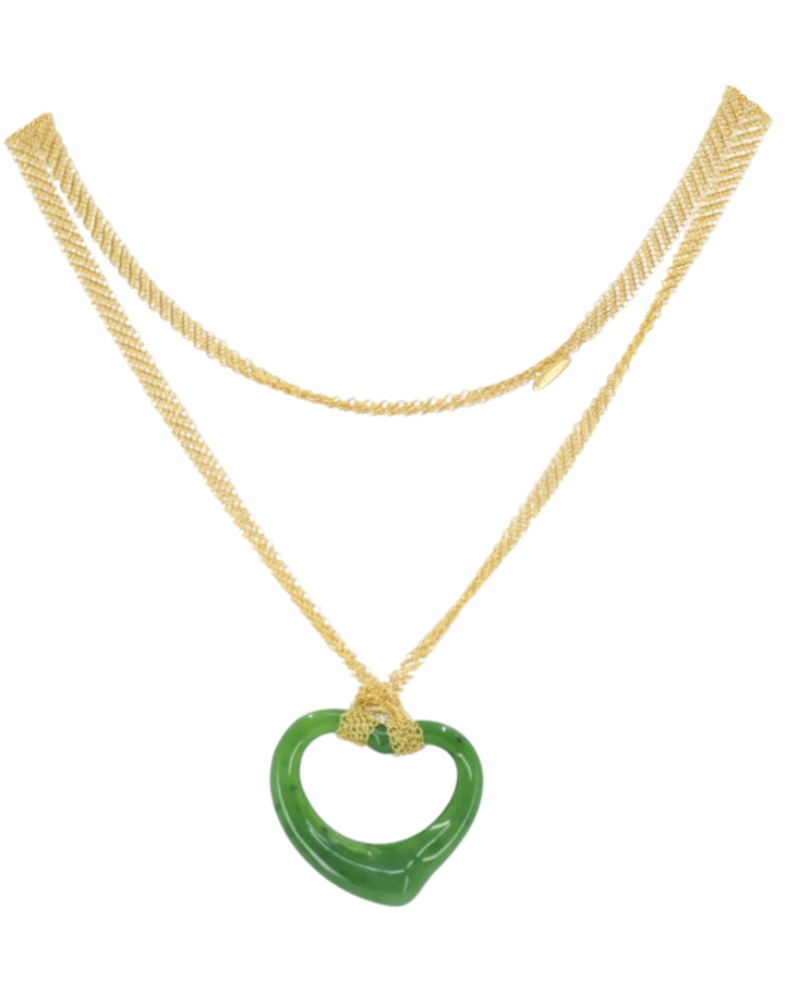 Elsa Peretti for Tiffany & Co. 18k Gold Jade Open Heart Mesh Necklace