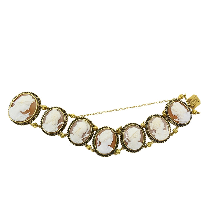 Antique 14k Gold Cameo Bracelet Classic Oval Medallions